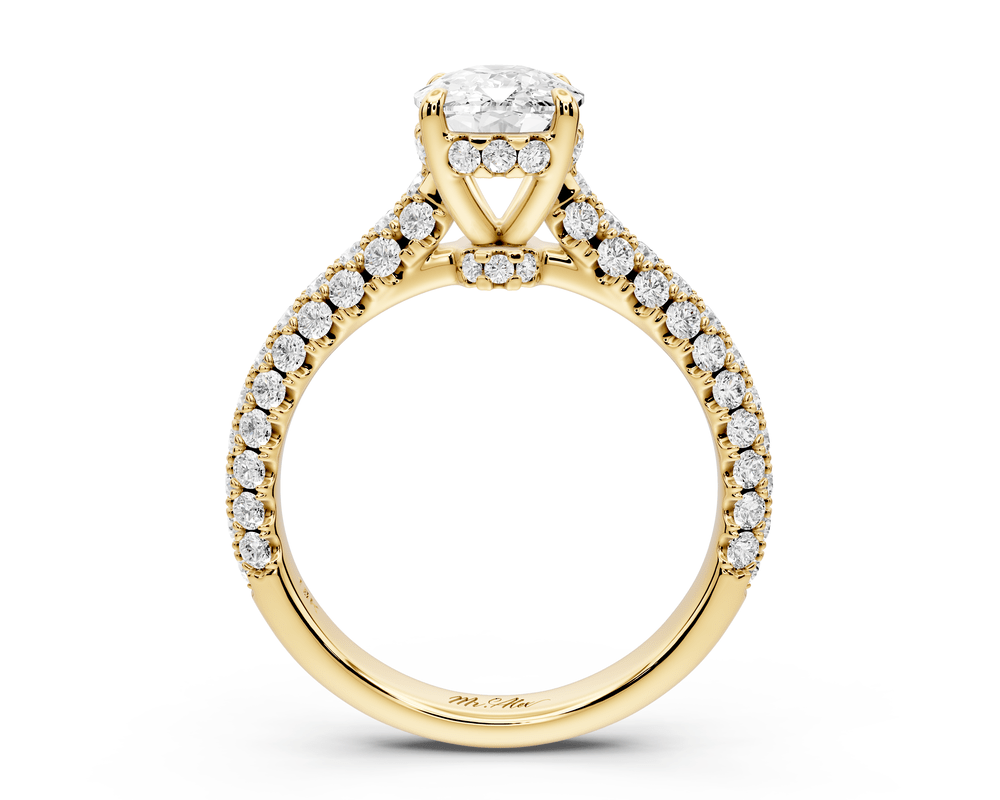Amoria - 2ct 18k yellow gold ecushion Diamond Engagement Ring with Pavé Band & Hidden Halo - Mr. Alex Jewelry