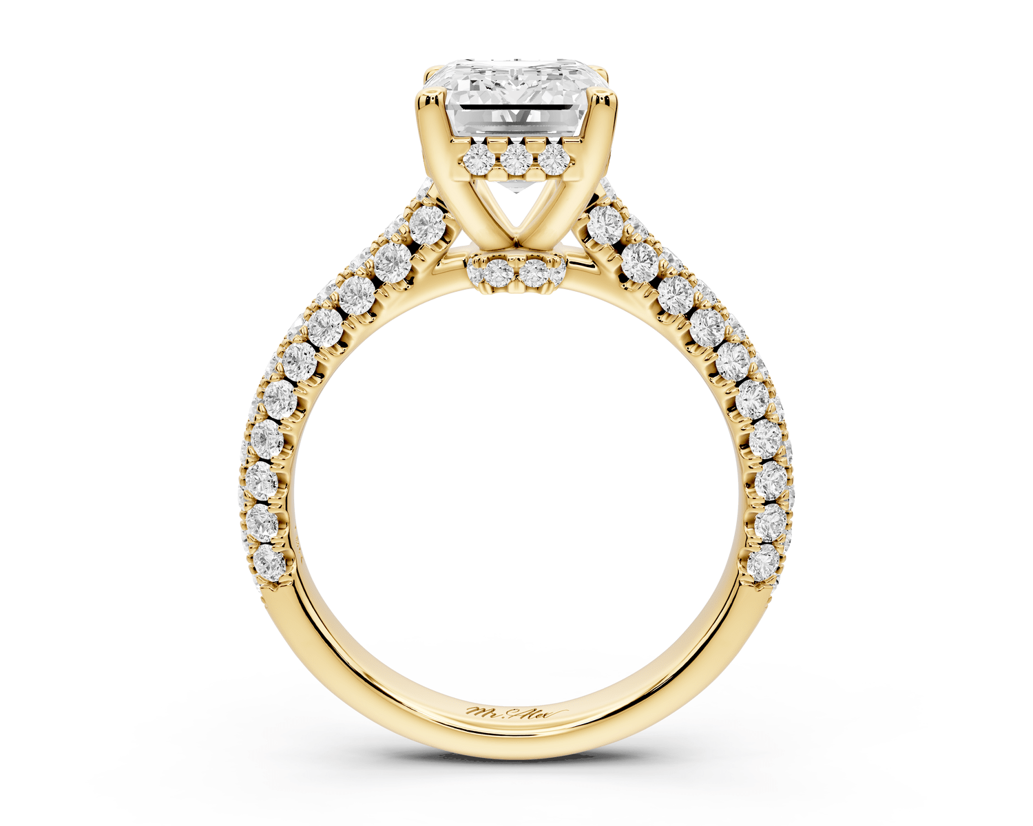 Amoria - 2ct 18k yellow gold emerald Diamond Engagement Ring with Pavé Band & Hidden Halo - Mr. Alex Jewelry