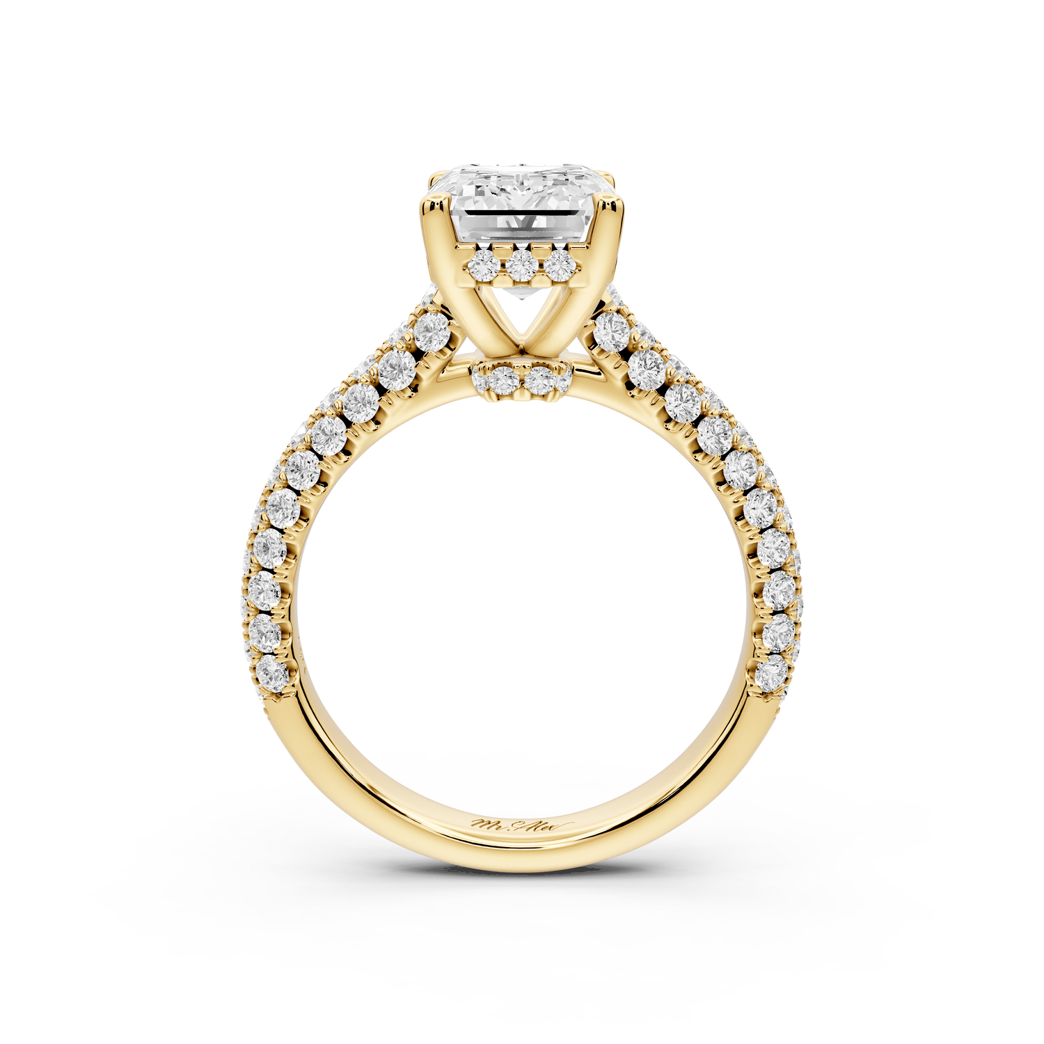 Amoria - 2ct 18k yellow gold emerald Diamond Engagement Ring with Pavé Band & Hidden Halo - Mr. Alex Jewelry
