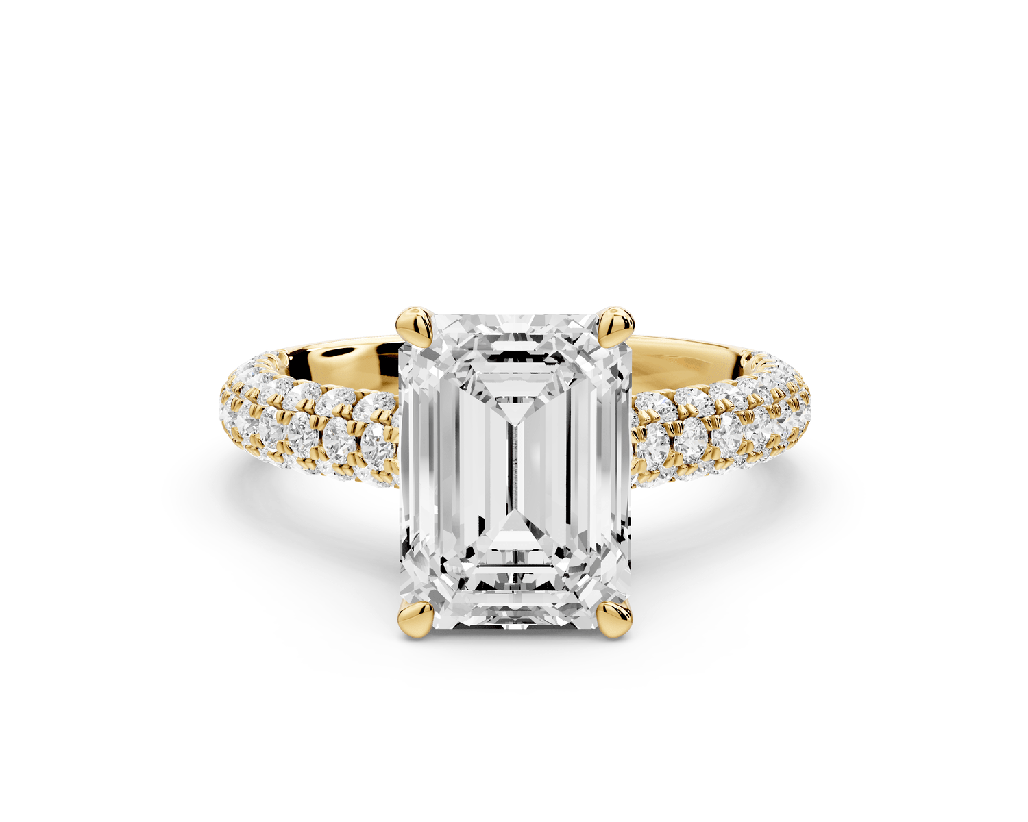 Amoria - 2ct 18k yellow gold emerald Diamond Engagement Ring with Pavé Band & Hidden Halo - Mr. Alex Jewelry