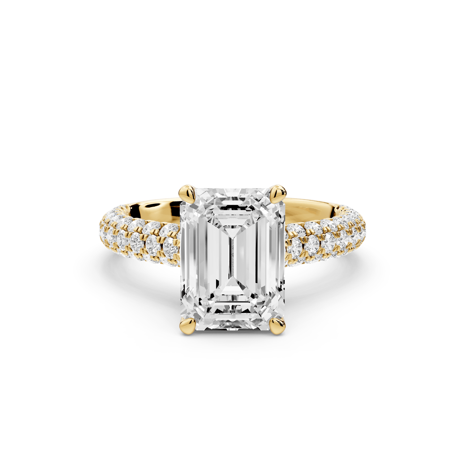 Amoria - 2ct 18k yellow gold emerald Diamond Engagement Ring with Pavé Band & Hidden Halo - Mr. Alex Jewelry