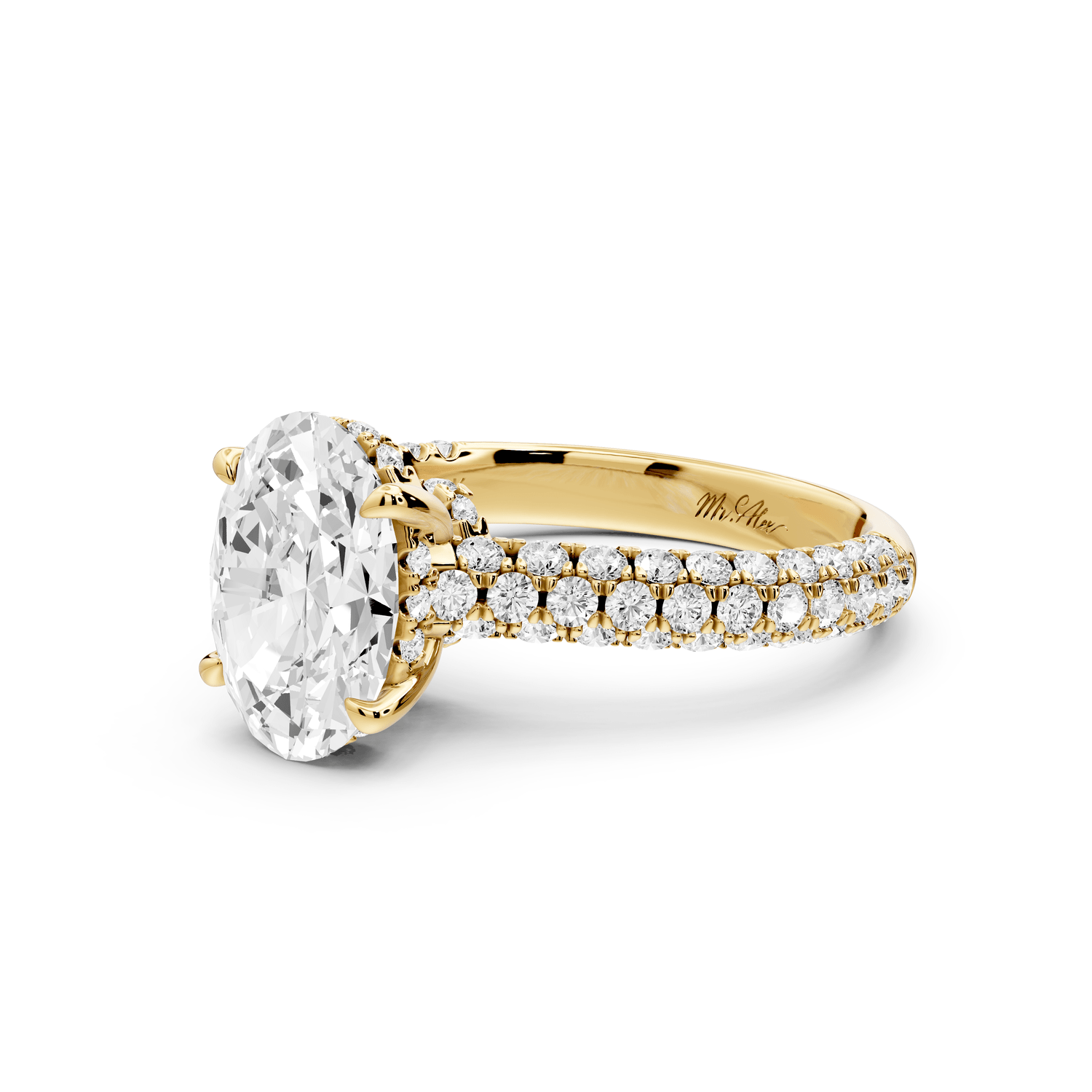 Amoria - 2ct 18k yellow gold oval Diamond Engagement Ring with Pavé Band & Hidden Halo - Mr. Alex Jewelry