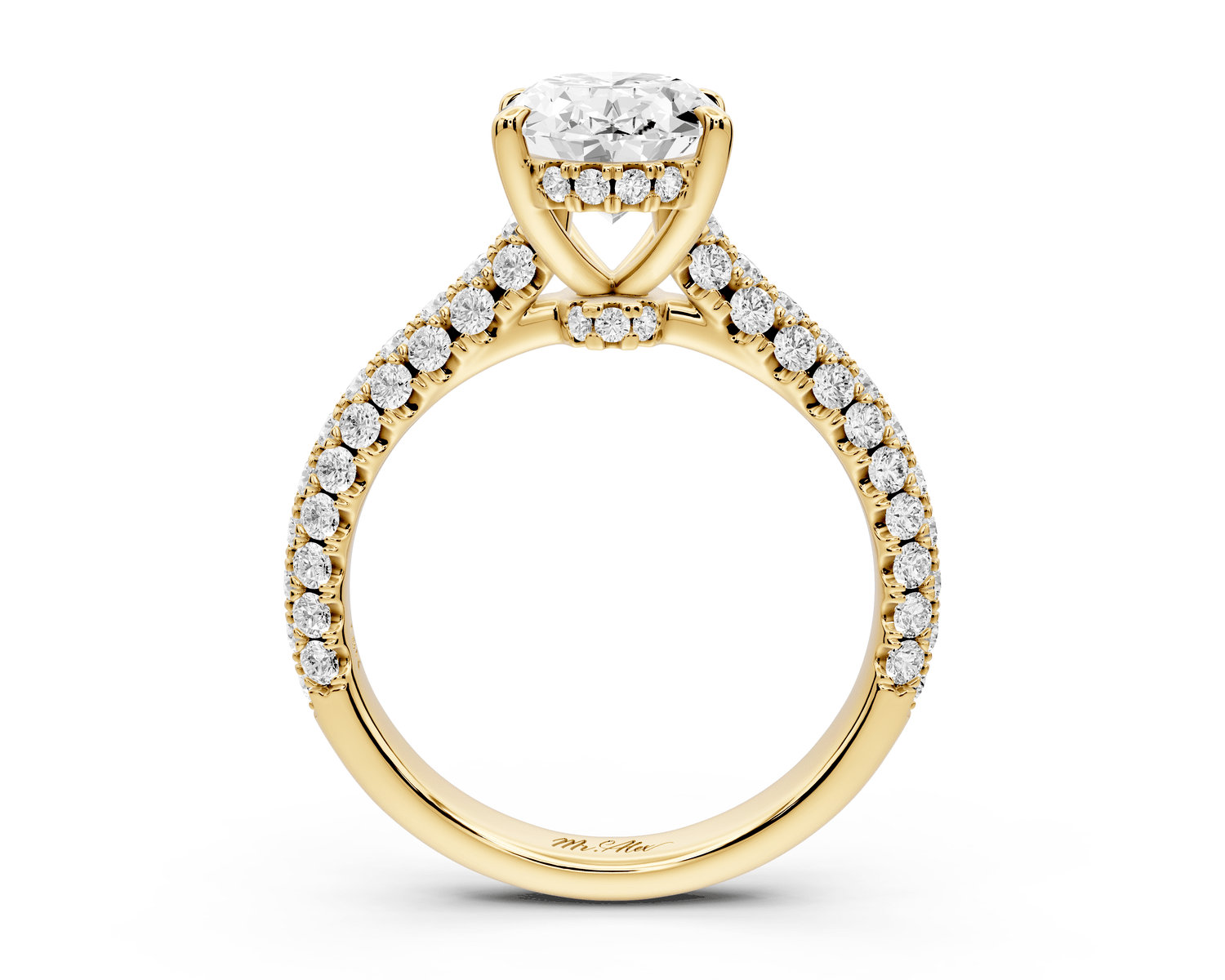 Amoria - 2ct 18k yellow gold oval Diamond Engagement Ring with Pavé Band & Hidden Halo - Mr. Alex Jewelry