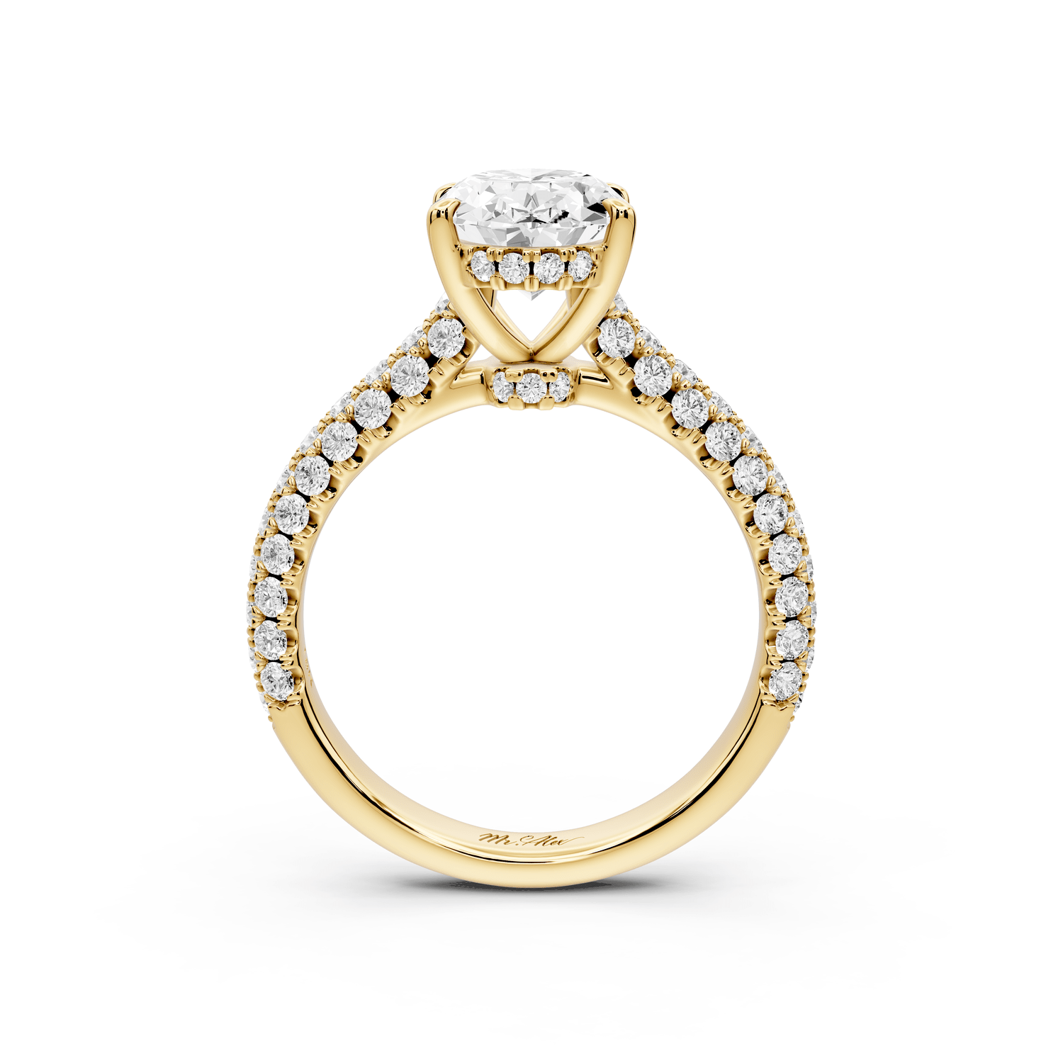 Amoria - 2ct 18k yellow gold oval Diamond Engagement Ring with Pavé Band & Hidden Halo - Mr. Alex Jewelry