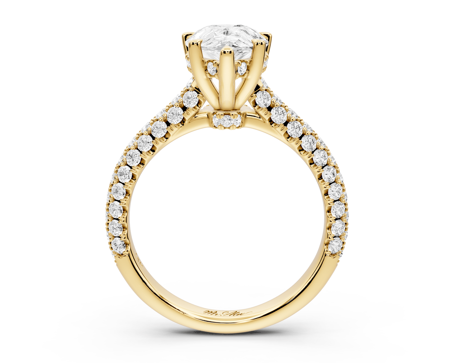 Amoria - 2ct 18k yellow gold pear Diamond Engagement Ring with Pavé Band & Hidden Halo - Mr. Alex Jewelry