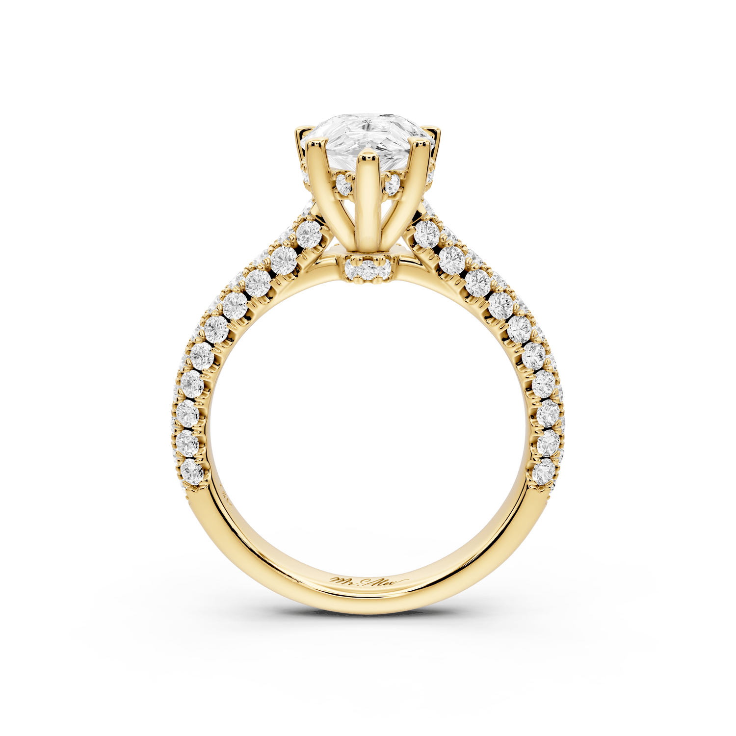 Amoria - 2ct 18k yellow gold pear Diamond Engagement Ring with Pavé Band & Hidden Halo - Mr. Alex Jewelry