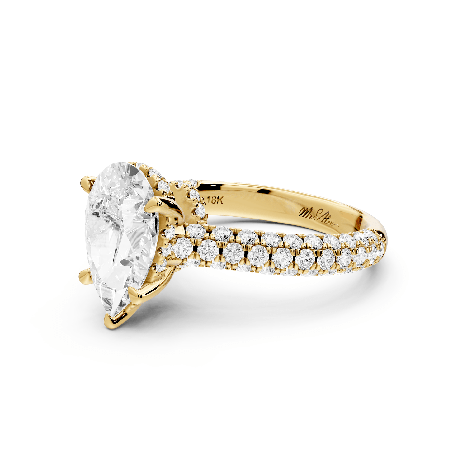 Amoria - 2ct 18k yellow gold pear Diamond Engagement Ring with Pavé Band & Hidden Halo - Mr. Alex Jewelry