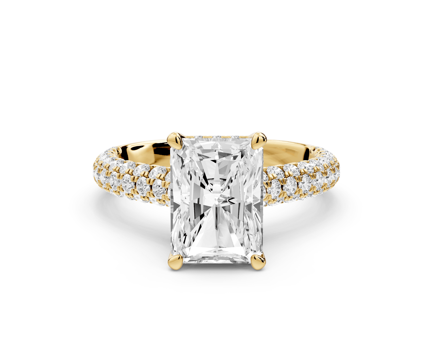 Amoria - 2ct 18k yellow gold radiant Diamond Engagement Ring with Pavé Band & Hidden Halo - Mr. Alex Jewelry