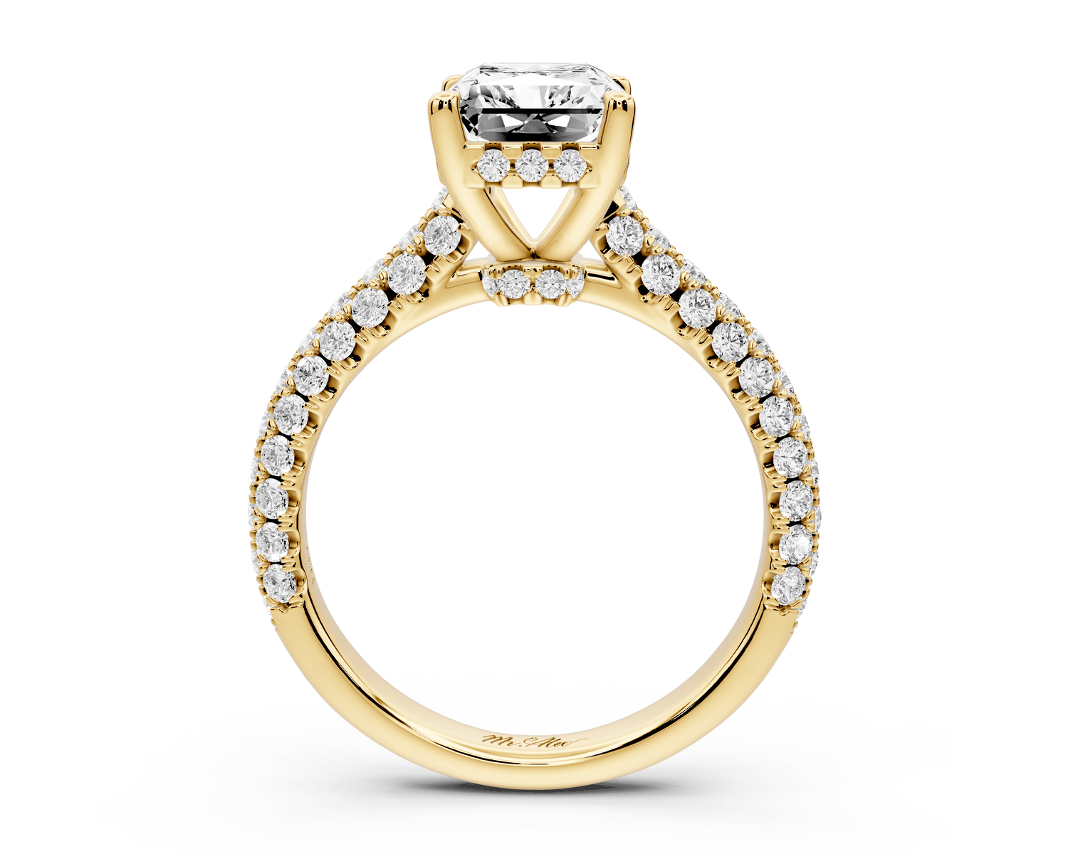 Amoria - 2ct 18k yellow gold radiant Diamond Engagement Ring with Pavé Band & Hidden Halo - Mr. Alex Jewelry