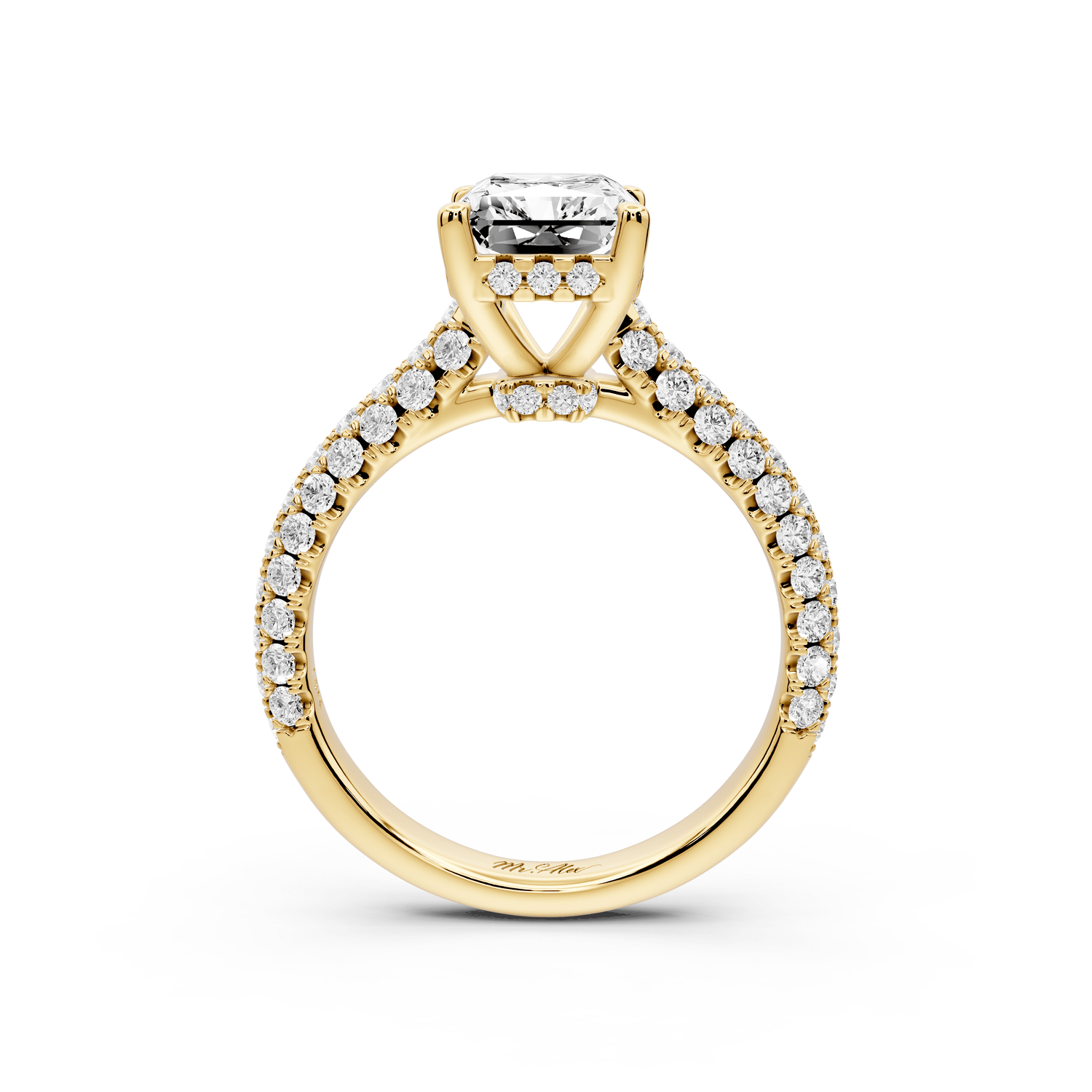 Amoria - 2ct 18k yellow gold radiant Diamond Engagement Ring with Pavé Band & Hidden Halo - Mr. Alex Jewelry