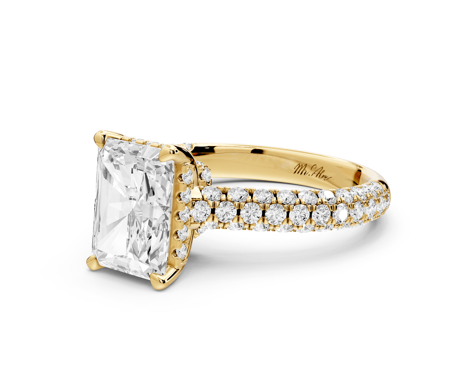 Amoria - 2ct 18k yellow gold radiant Diamond Engagement Ring with Pavé Band & Hidden Halo - Mr. Alex Jewelry