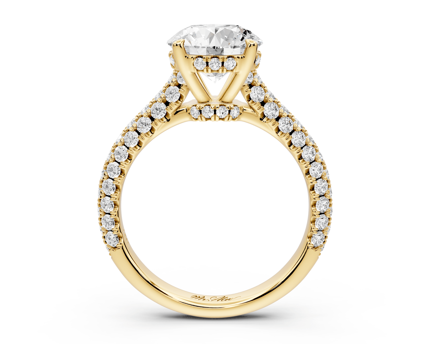 Amoria - 2ct 18k yellow gold round Diamond Engagement Ring with Pavé Band & Hidden Halo - Mr. Alex Jewelry