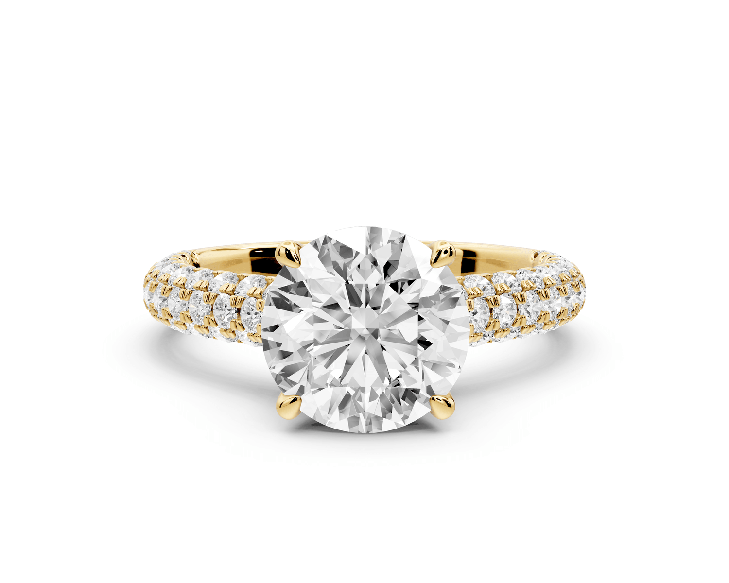 Amoria - 2ct 18k yellow gold round Diamond Engagement Ring with Pavé Band & Hidden Halo - Mr. Alex Jewelry