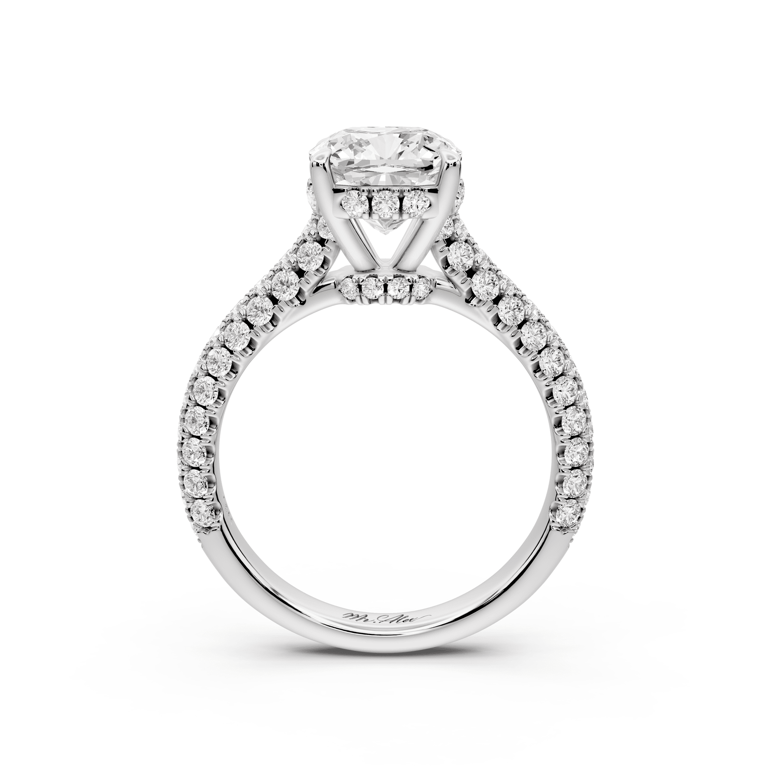 Amoria - 2ct platinum cushion Diamond Engagement Ring with Pavé Band & Hidden Halo - Mr. Alex Jewelry