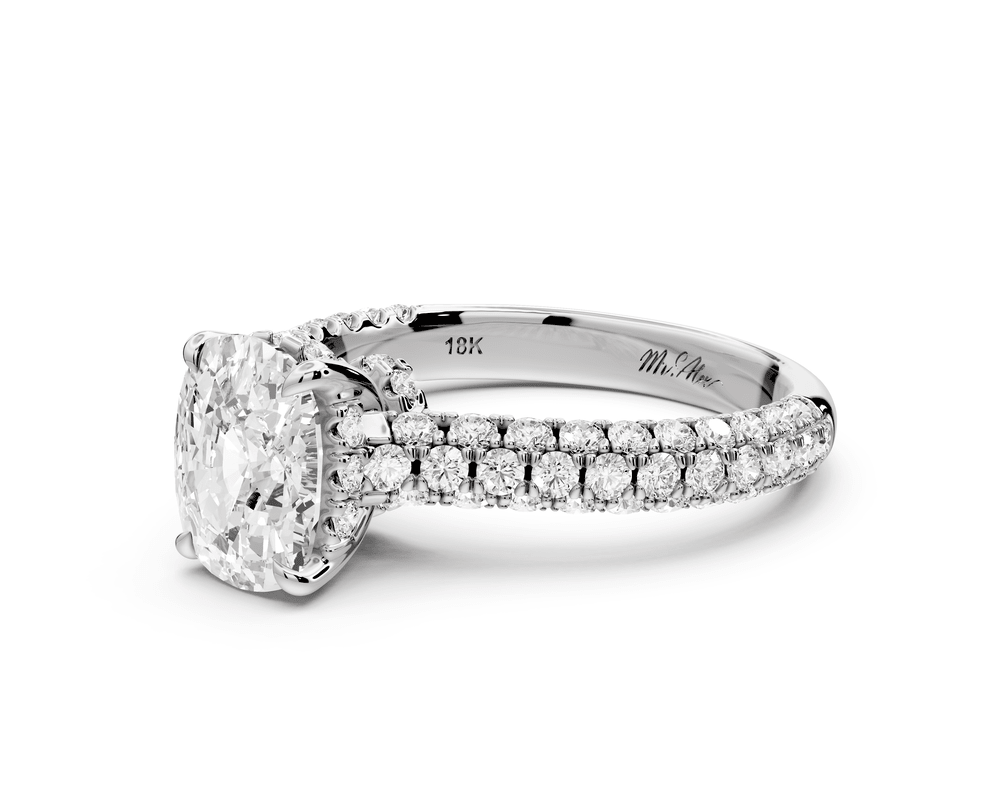 Amoria - 2ct platinum ecushion Diamond Engagement Ring with Pavé Band & Hidden Halo - Mr. Alex Jewelry