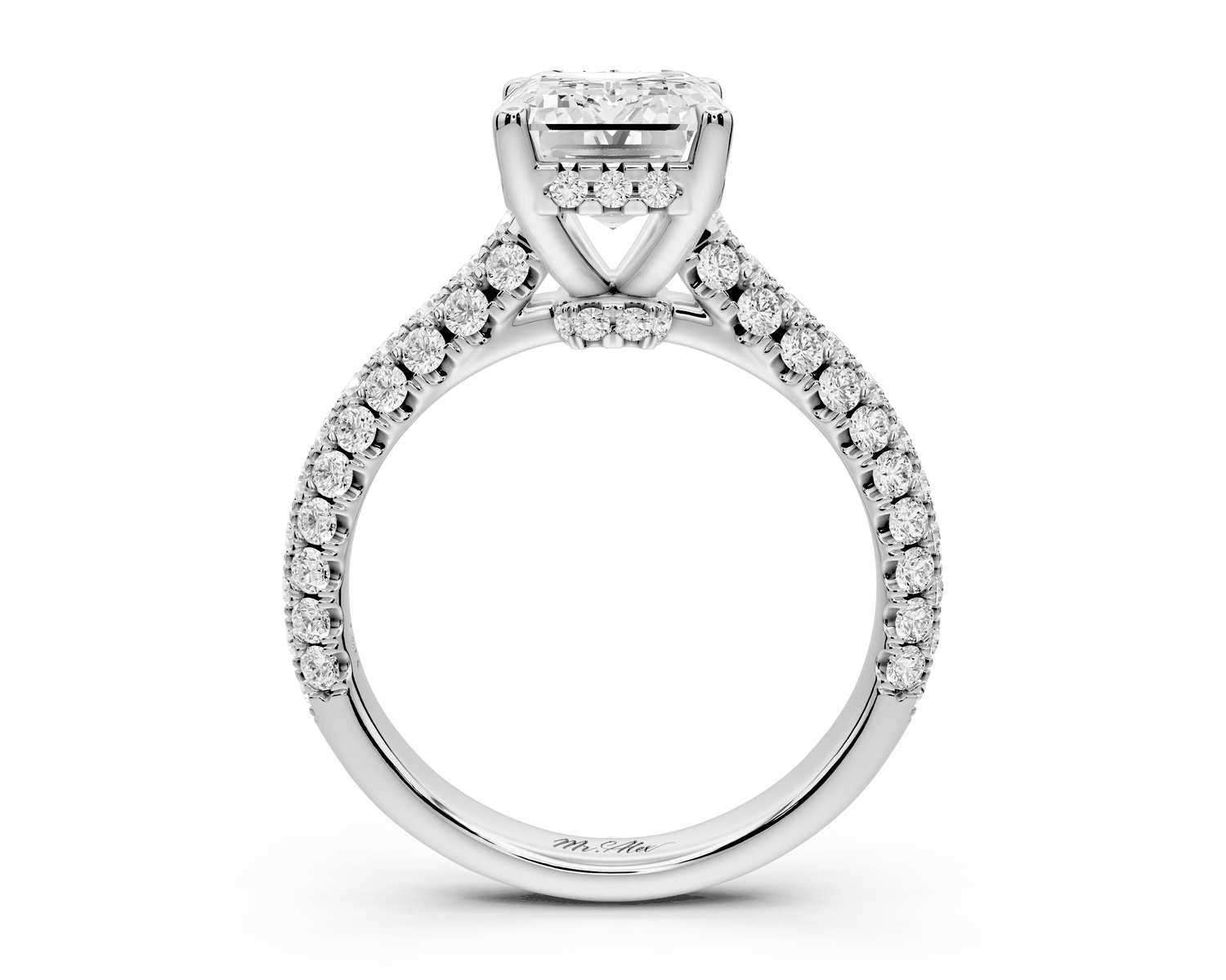 Amoria - 2ct platinum emerald Diamond Engagement Ring with Pavé Band & Hidden Halo - Mr. Alex Jewelry