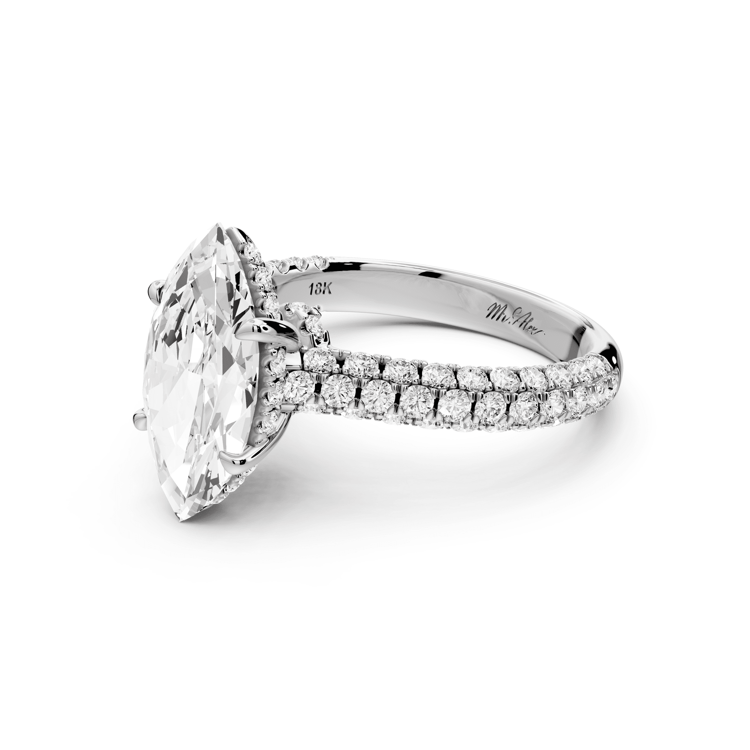 Amoria - 2ct platinum marquise Diamond Engagement Ring with Pavé Band & Hidden Halo - Mr. Alex Jewelry