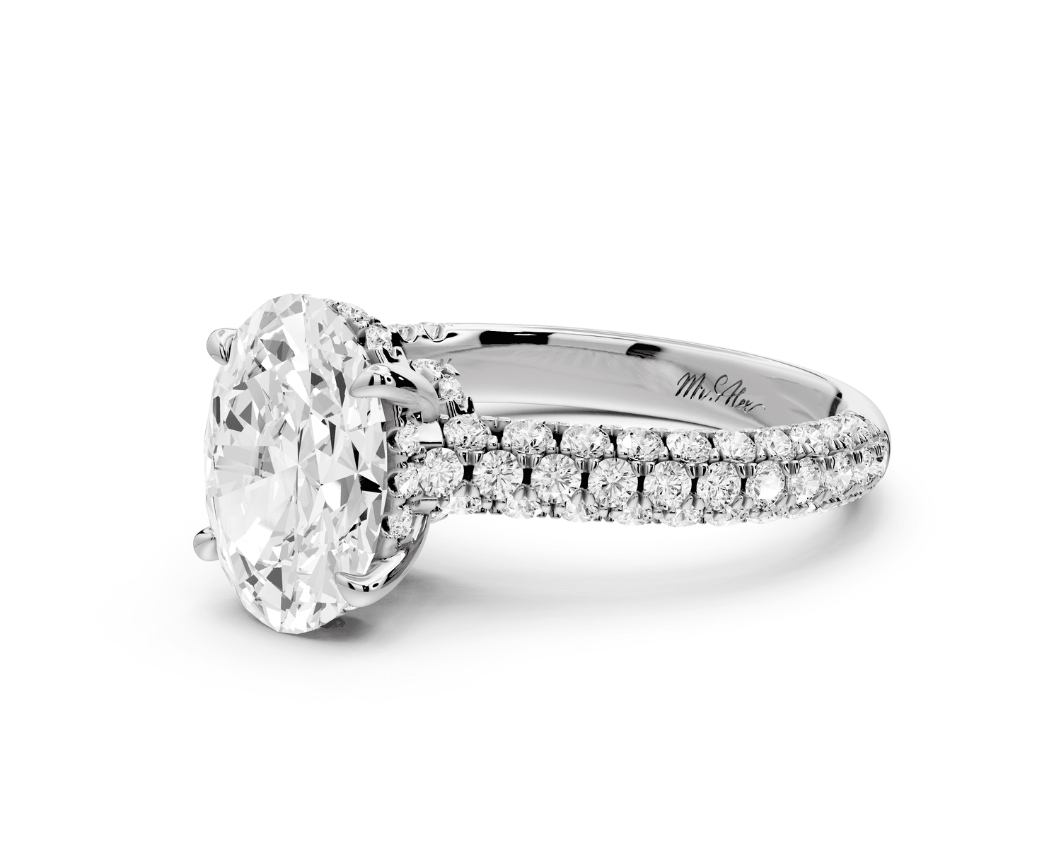 Amoria - 2ct platinum oval Diamond Engagement Ring with Pavé Band & Hidden Halo - Mr. Alex Jewelry