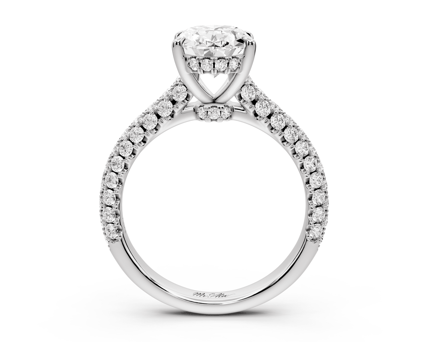 Amoria - 2ct platinum oval Diamond Engagement Ring with Pavé Band & Hidden Halo - Mr. Alex Jewelry