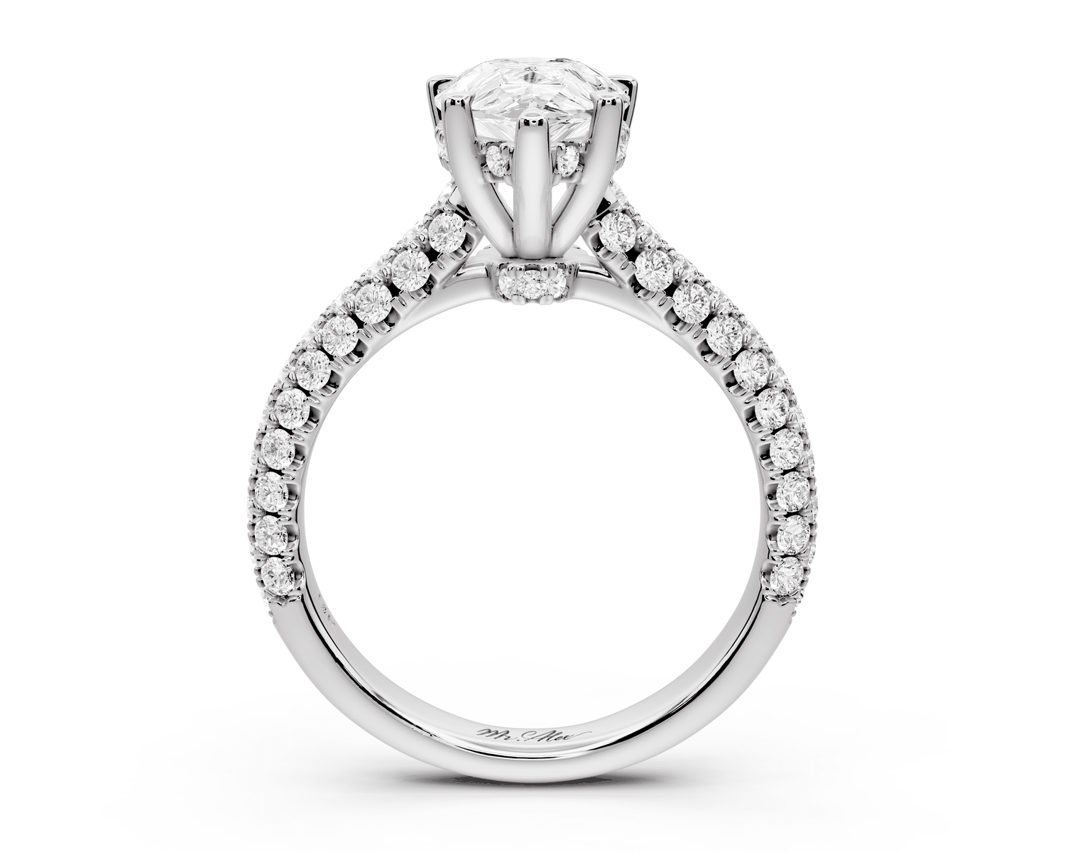 Amoria - 2ct platinum pear Diamond Engagement Ring with Pavé Band & Hidden Halo - Mr. Alex Jewelry