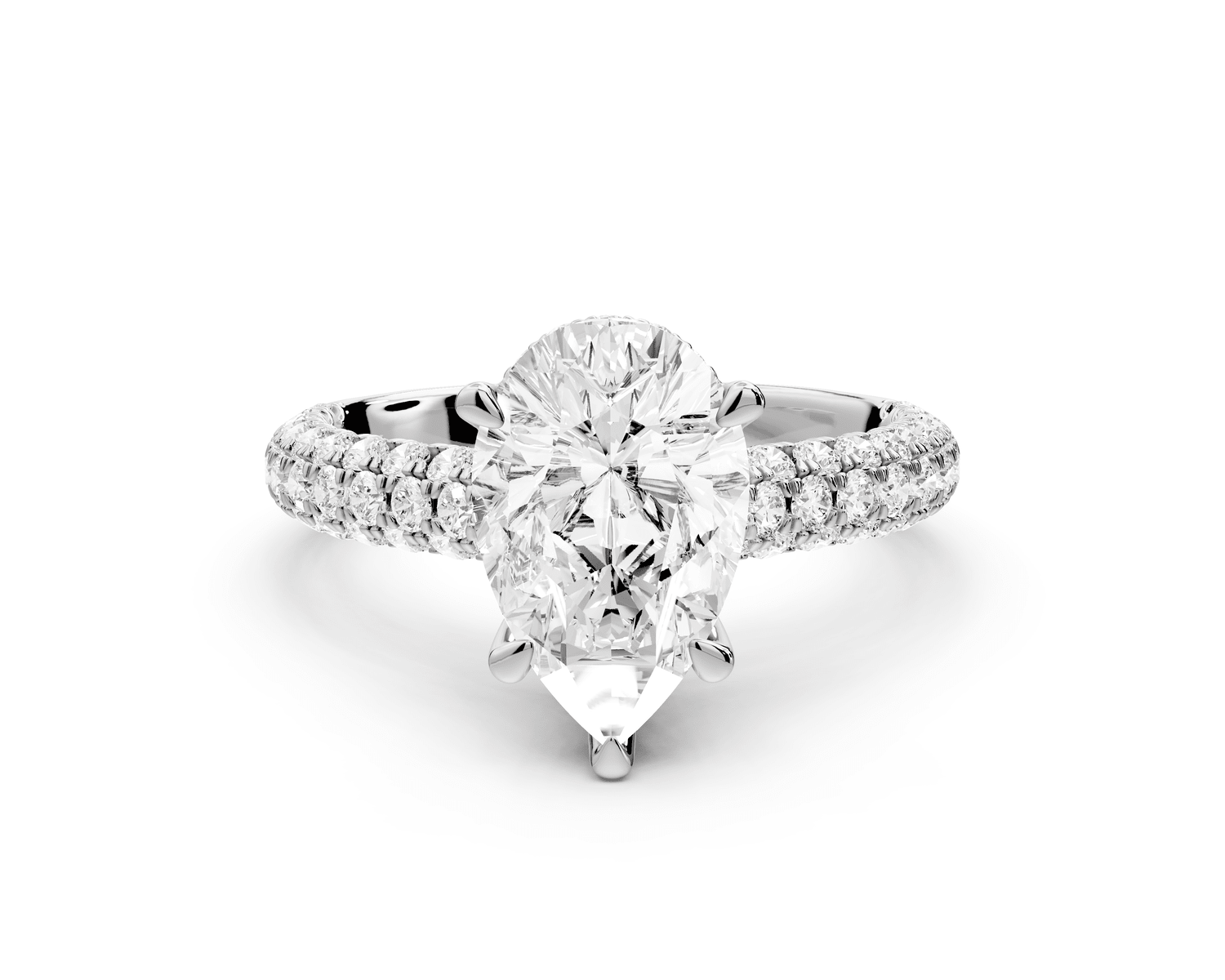 Amoria - 2ct platinum pear Diamond Engagement Ring with Pavé Band & Hidden Halo - Mr. Alex Jewelry