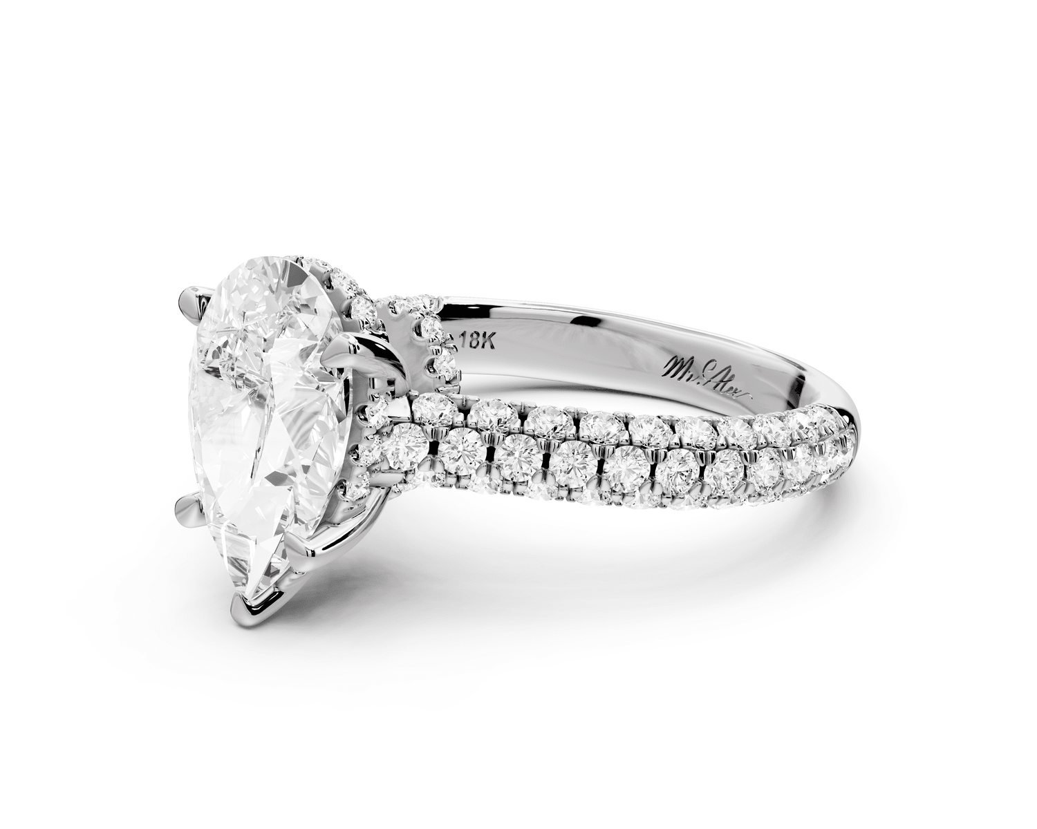 Amoria - 2ct platinum pear Diamond Engagement Ring with Pavé Band & Hidden Halo - Mr. Alex Jewelry