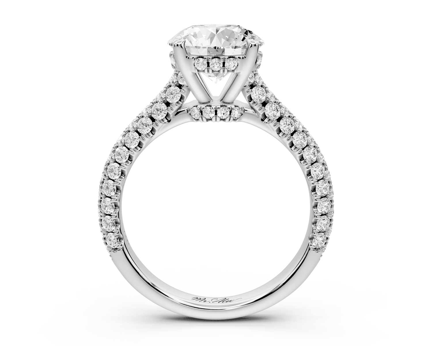 Amoria - 2ct platinum round Diamond Engagement Ring with Pavé Band & Hidden Halo - Mr. Alex Jewelry