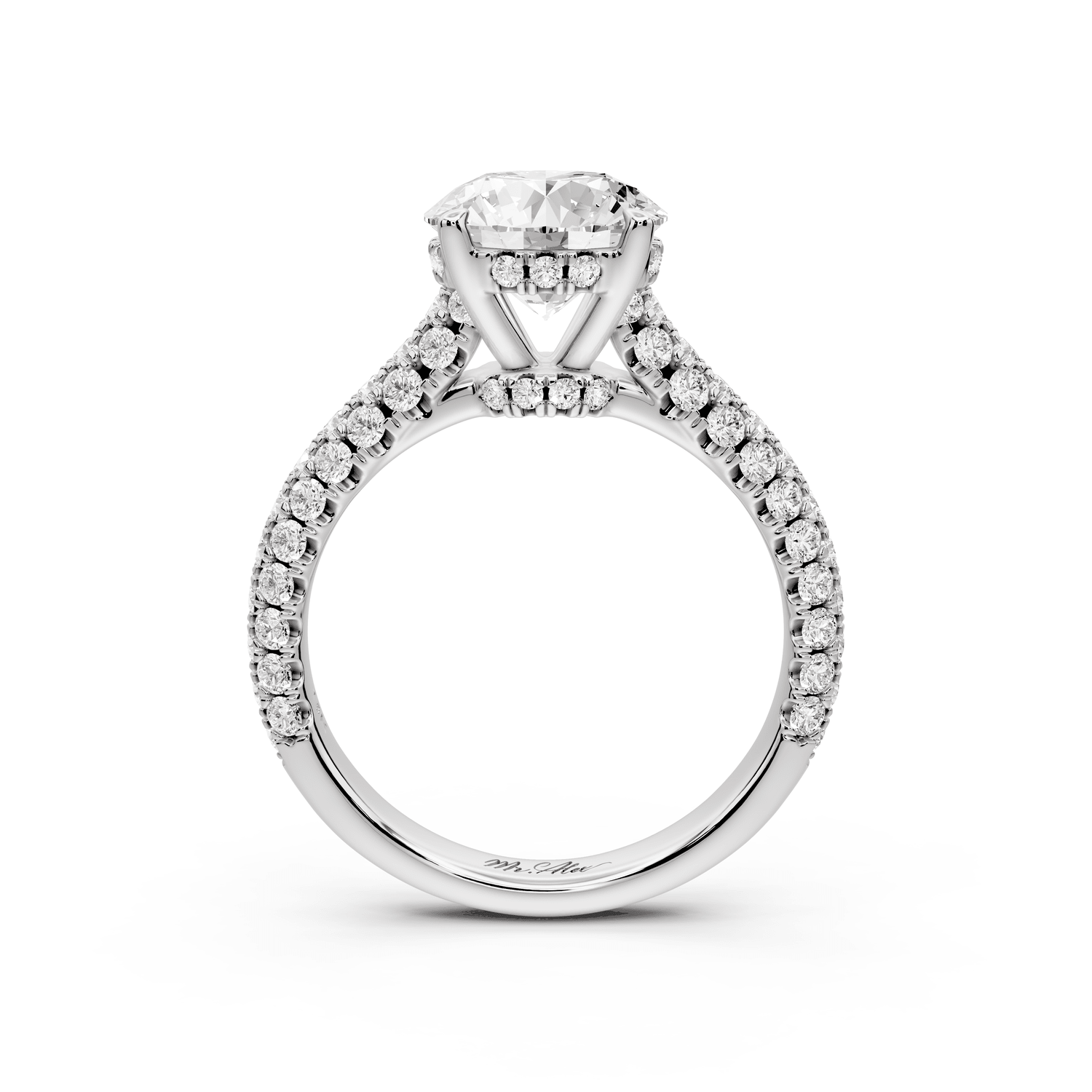 Amoria - 2ct platinum round Diamond Engagement Ring with Pavé Band & Hidden Halo - Mr. Alex Jewelry