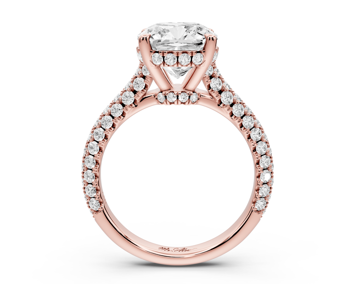 Amoria - 3ct 14k rose gold cushion Diamond Engagement Ring with Pavé Band & Hidden Halo - Mr. Alex Jewelry