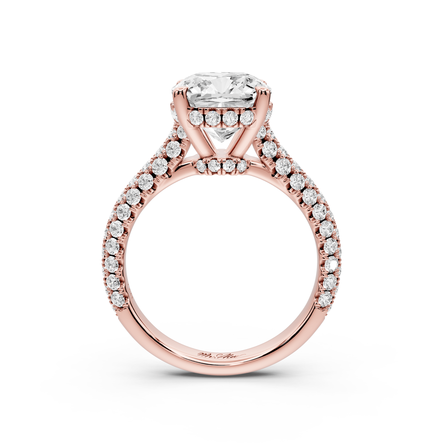 Amoria - 3ct 14k rose gold cushion Diamond Engagement Ring with Pavé Band & Hidden Halo - Mr. Alex Jewelry