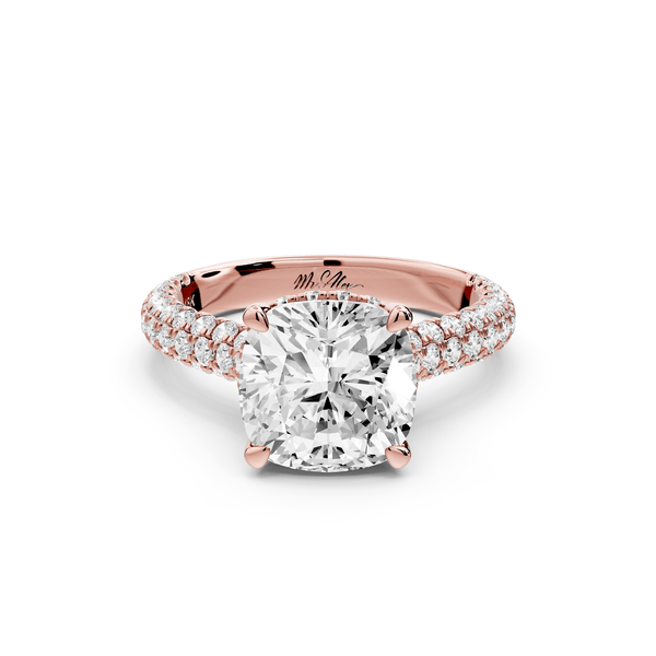 Amoria - 3ct 14k rose gold cushion Diamond Engagement Ring with Pavé Band & Hidden Halo - Mr. Alex Jewelry