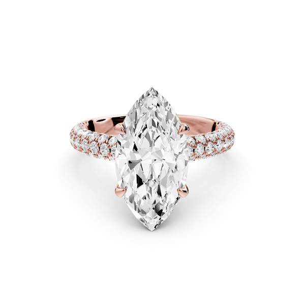 Amoria - 3ct 14k rose gold marquise Diamond Engagement Ring with Pavé Band & Hidden Halo - Mr. Alex Jewelry