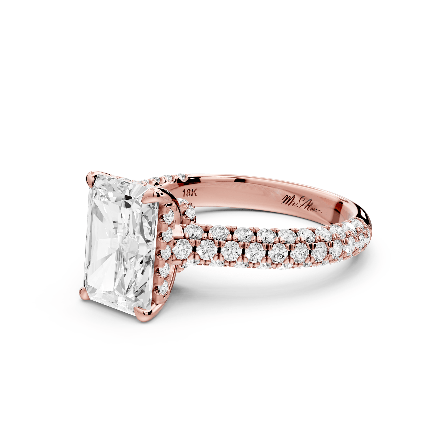 Amoria - 3ct 14k rose gold radiant Diamond Engagement Ring with Pavé Band & Hidden Halo - Mr. Alex Jewelry