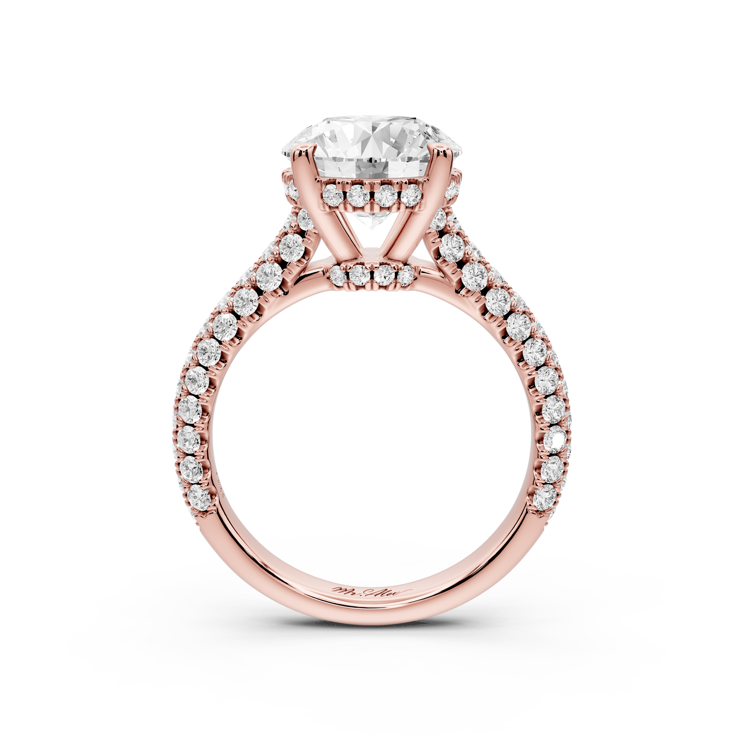Amoria - 3ct 14k rose gold round Diamond Engagement Ring with Pavé Band & Hidden Halo - Mr. Alex Jewelry