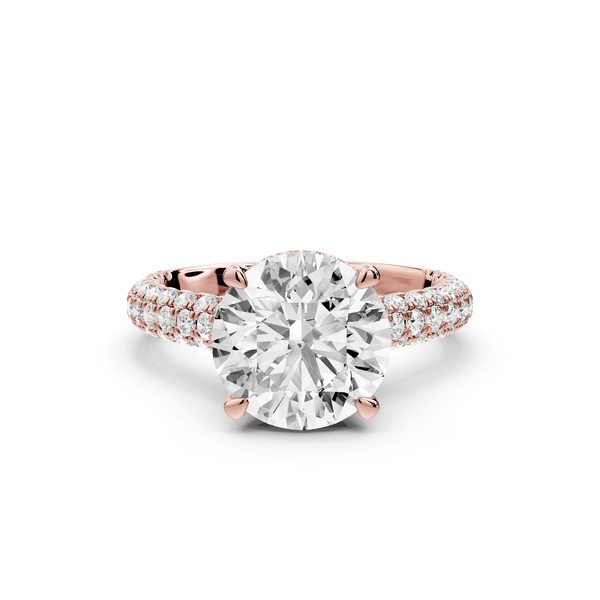Amoria - 3ct 14k rose gold round Diamond Engagement Ring with Pavé Band & Hidden Halo - Mr. Alex Jewelry