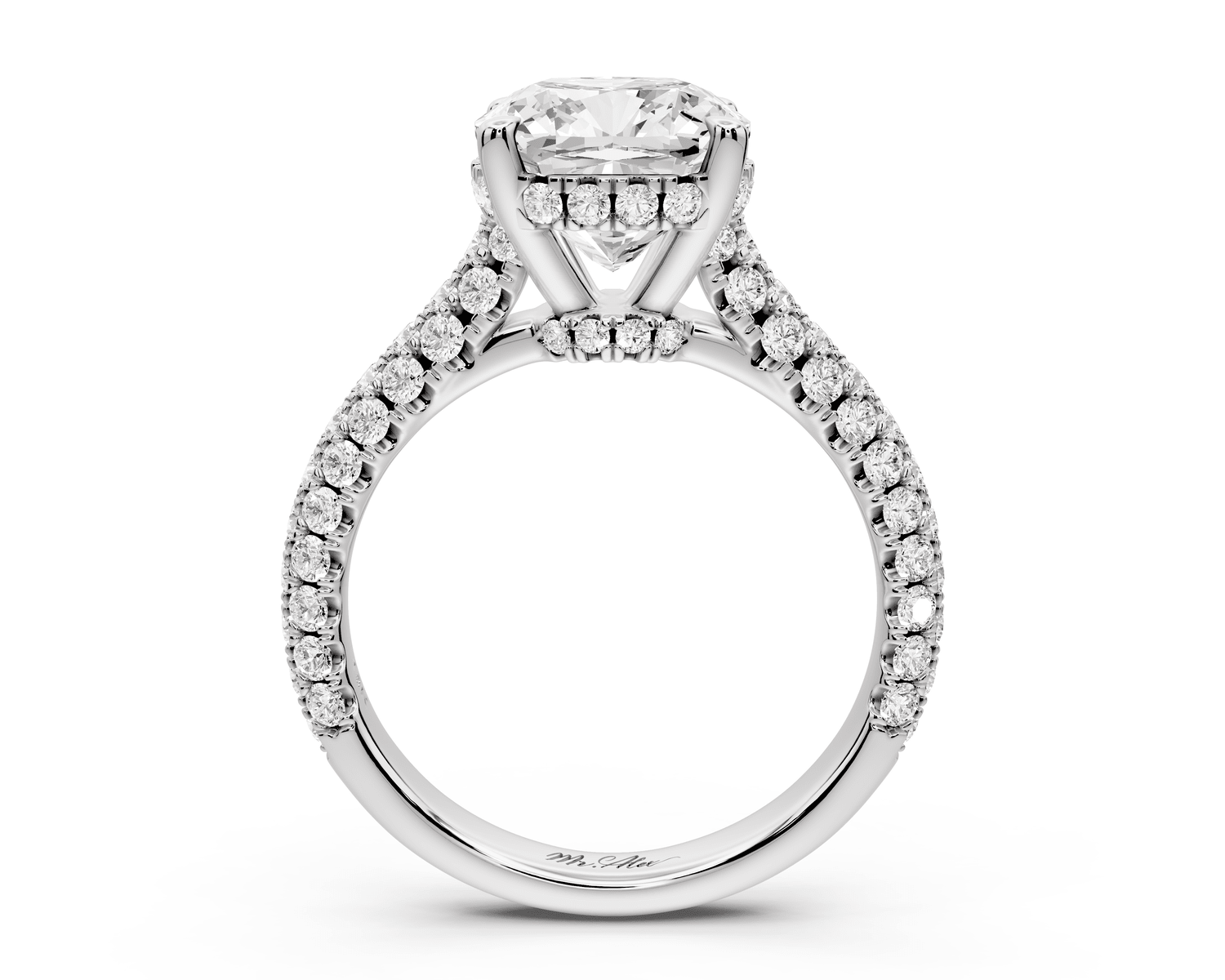 Amoria - 3ct 14k white gold cushion Diamond Engagement Ring with Pavé Band & Hidden Halo - Mr. Alex Jewelry