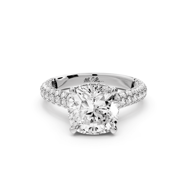 Amoria - 3ct 14k white gold cushion Diamond Engagement Ring with Pavé Band & Hidden Halo - Mr. Alex Jewelry