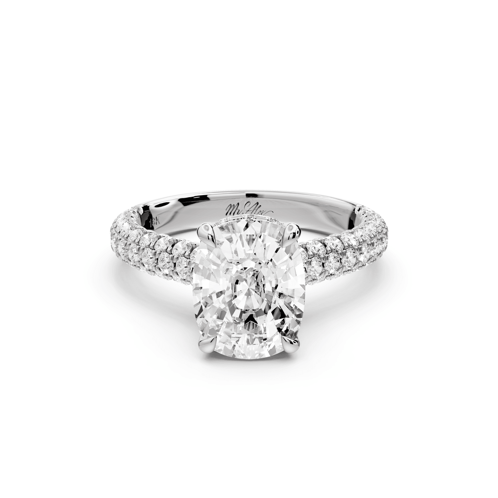 Amoria - 3ct 14k white gold ecushion Diamond Engagement Ring with Pavé Band & Hidden Halo - Mr. Alex Jewelry