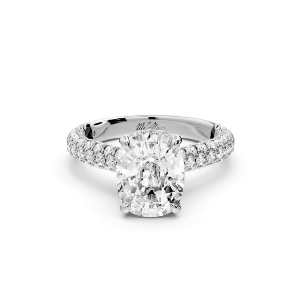 Amoria - 3ct 14k white gold ecushion Diamond Engagement Ring with Pavé Band & Hidden Halo - Mr. Alex Jewelry