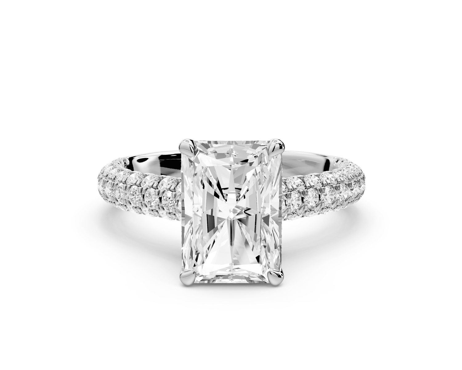 Amoria - 3ct 14k white gold radiant Diamond Engagement Ring with Pavé Band & Hidden Halo - Mr. Alex Jewelry
