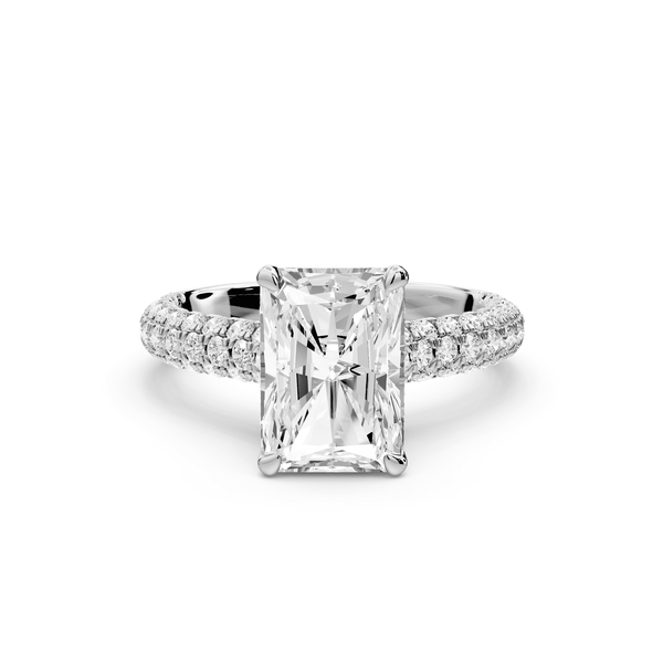 Amoria - 3ct 14k white gold radiant Diamond Engagement Ring with Pavé Band & Hidden Halo - Mr. Alex Jewelry