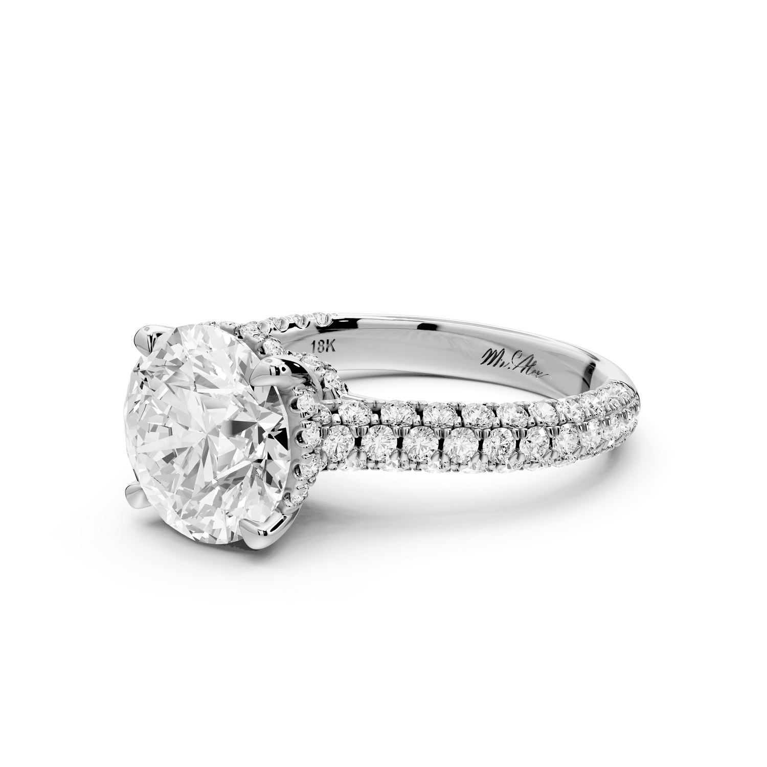 Amoria - 3ct 14k white gold round Diamond Engagement Ring with Pavé Band & Hidden Halo - Mr. Alex Jewelry