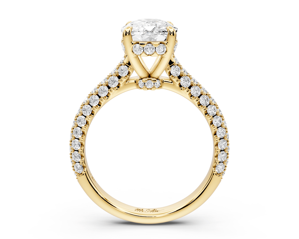 Amoria - 3ct 14k yellow gold ecushion Diamond Engagement Ring with Pavé Band & Hidden Halo - Mr. Alex Jewelry