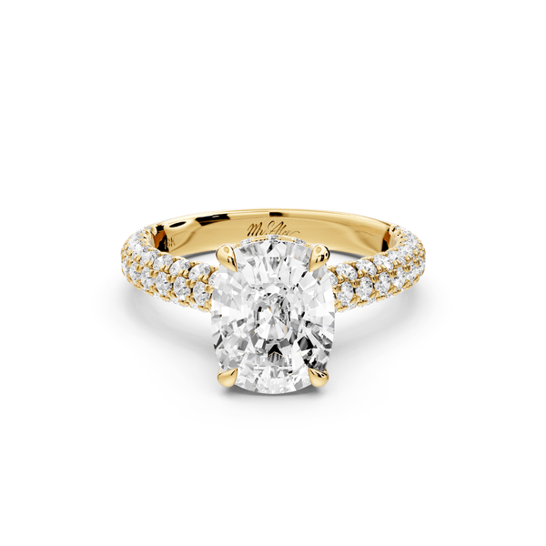 Amoria - 3ct 14k yellow gold ecushion Diamond Engagement Ring with Pavé Band & Hidden Halo - Mr. Alex Jewelry