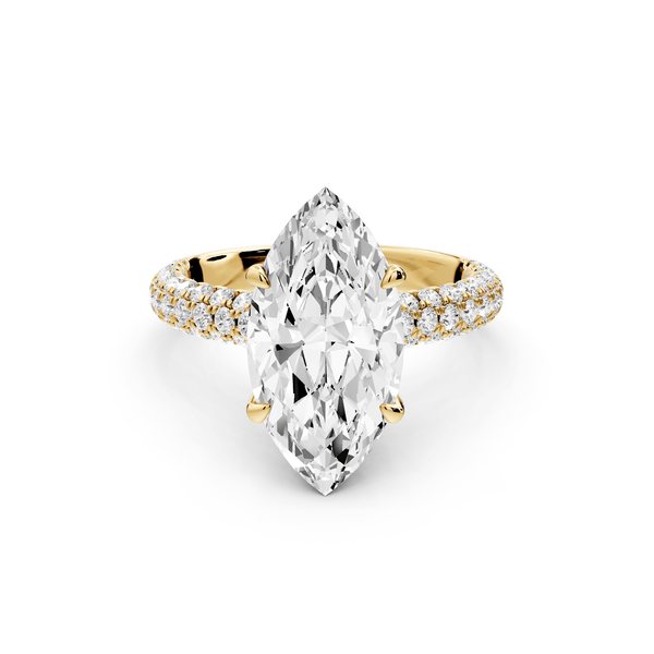 Amoria - 3ct 14k yellow gold marquise Diamond Engagement Ring with Pavé Band & Hidden Halo - Mr. Alex Jewelry