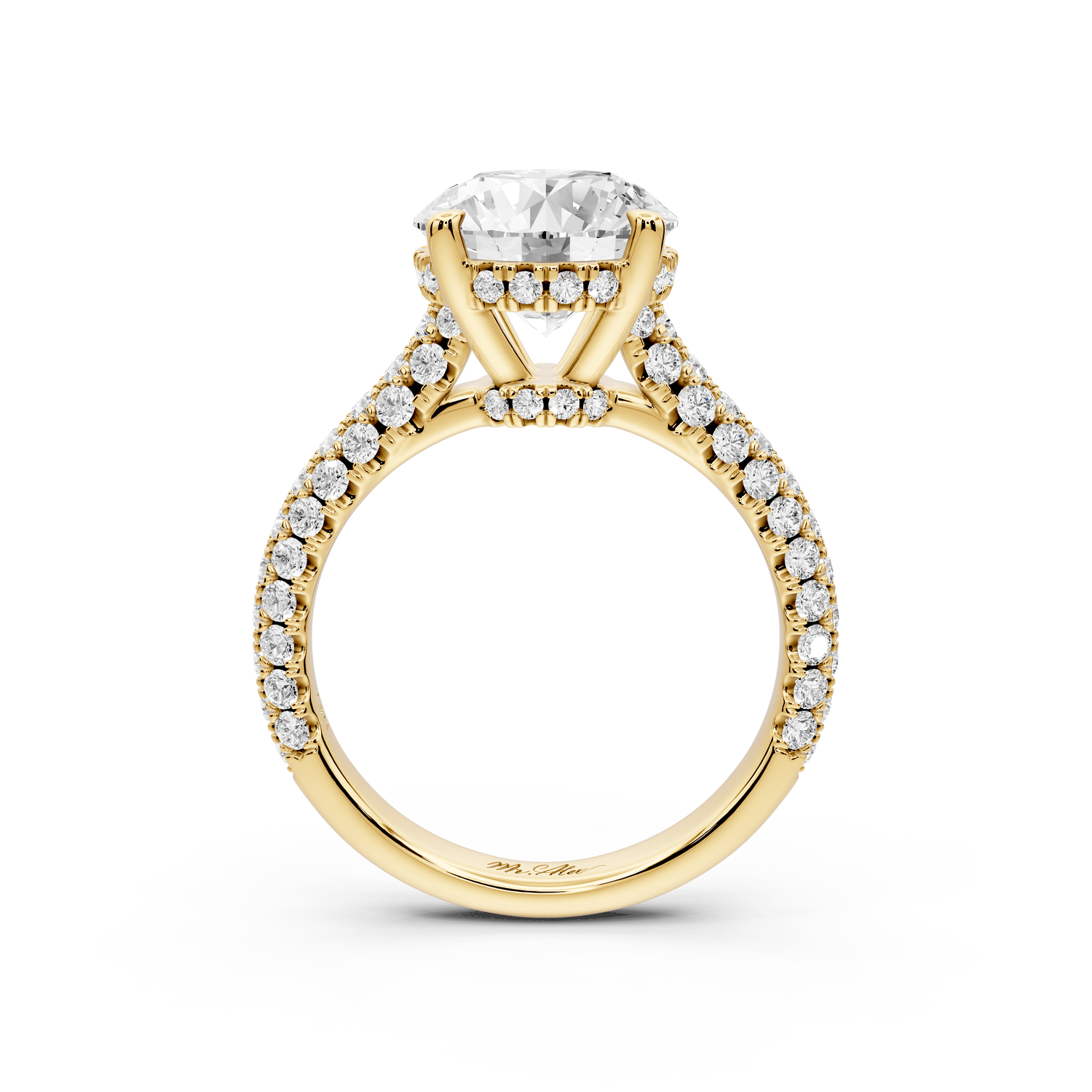 Amoria - 3ct 14k yellow gold round Diamond Engagement Ring with Pavé Band & Hidden Halo - Mr. Alex Jewelry