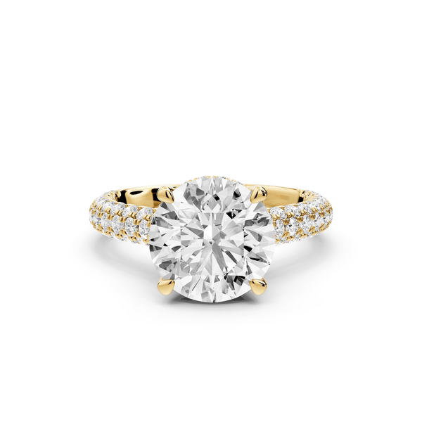 Amoria - 3ct 14k yellow gold round Diamond Engagement Ring with Pavé Band & Hidden Halo - Mr. Alex Jewelry