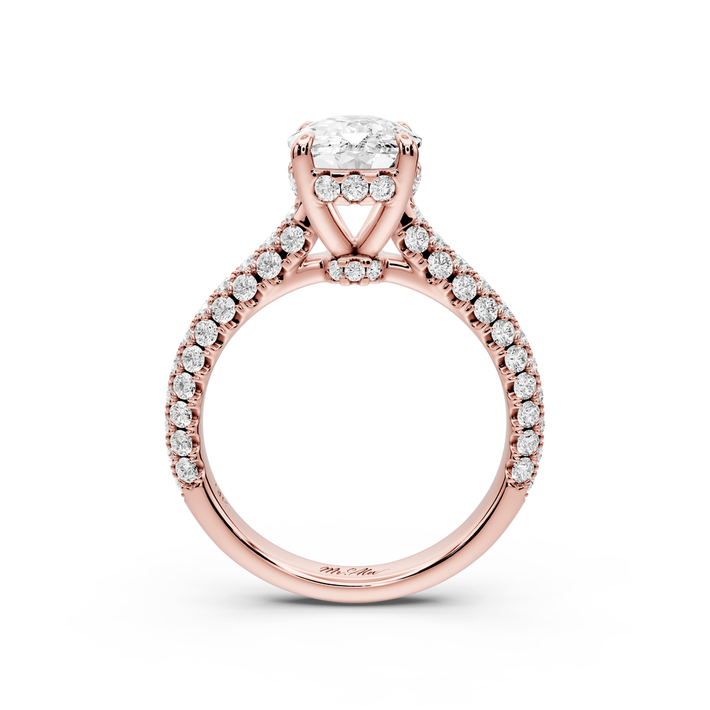 Amoria - 3ct 18k rose gold ecushion Diamond Engagement Ring with Pavé Band & Hidden Halo - Mr. Alex Jewelry