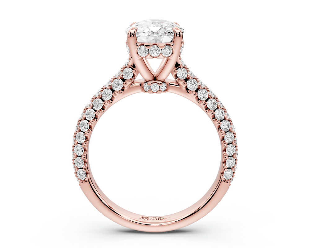 Amoria - 3ct 18k rose gold ecushion Diamond Engagement Ring with Pavé Band & Hidden Halo - Mr. Alex Jewelry