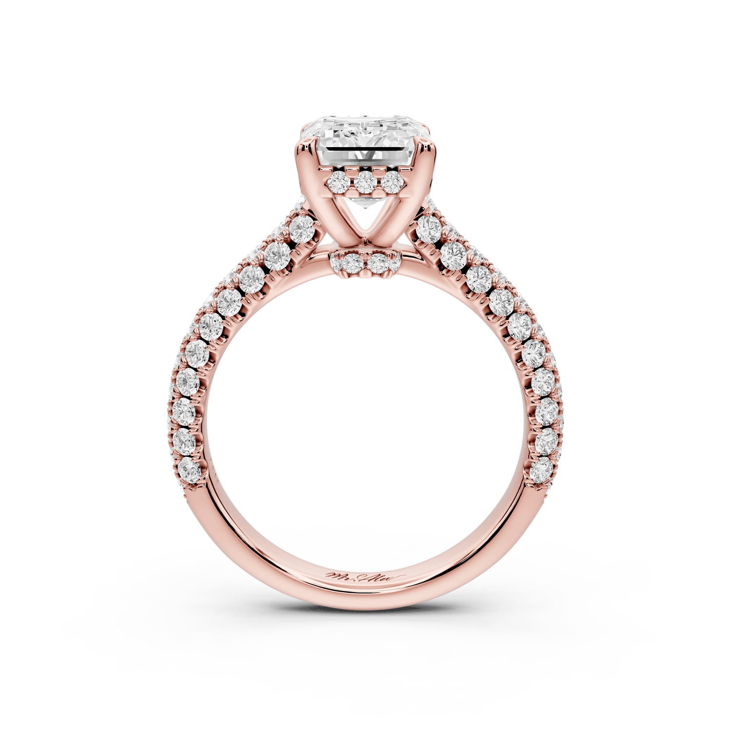 Amoria - 3ct 18k rose gold emerald Diamond Engagement Ring with Pavé Band & Hidden Halo - Mr. Alex Jewelry